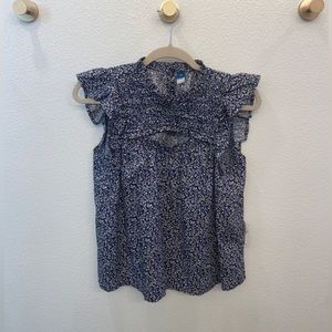 OLD NAVY Womens XS Smock Sleeveless Blouse Ditsy Floral Babydoll Flutter Sleeve
